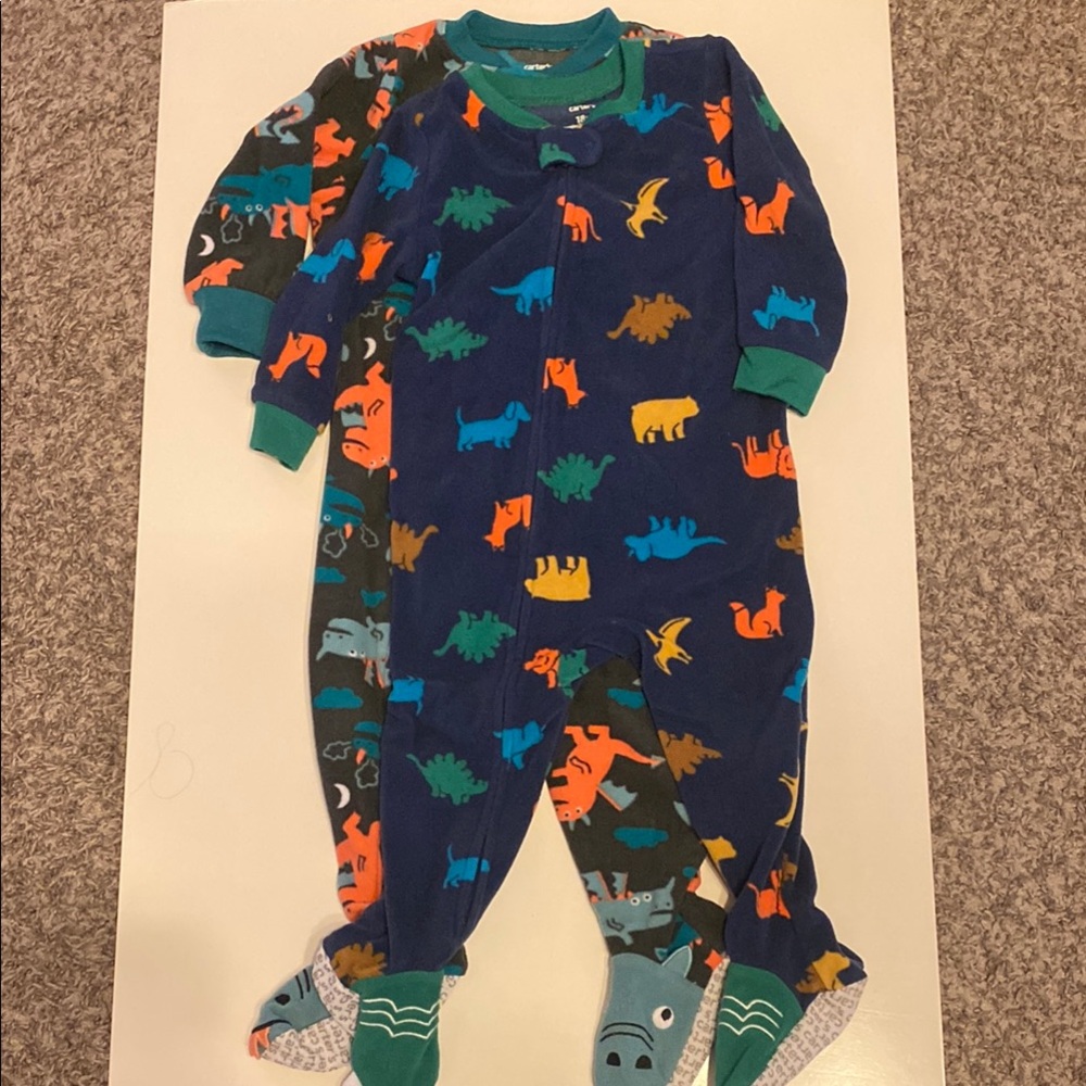 Carter’s Dinosaur Cozy one piece zipper front footie pajamas 18 mos BUNDLE